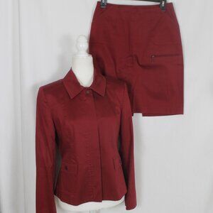ALFANI SUIT RED SIZE 6 COLLARED MINI PENCIL SKIRT AND JACKET ZIPPER FRONT LINED